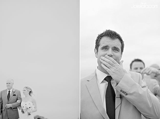 La reacción de los novios al ver a sus futuras esposas el día de la boda