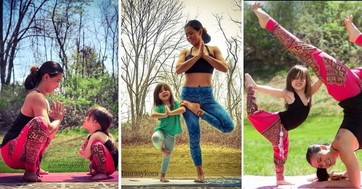 Terapias alternativas una madre y su hija de 4 años practicando yoga 8