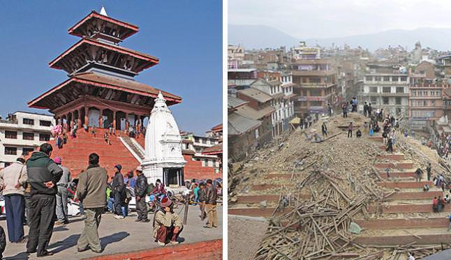Terremoto del Nepal antes y después de los monumentos históricos 1