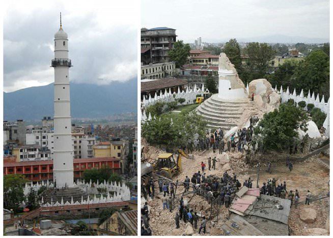 Terremoto del Nepal antes y después de los monumentos históricos 3